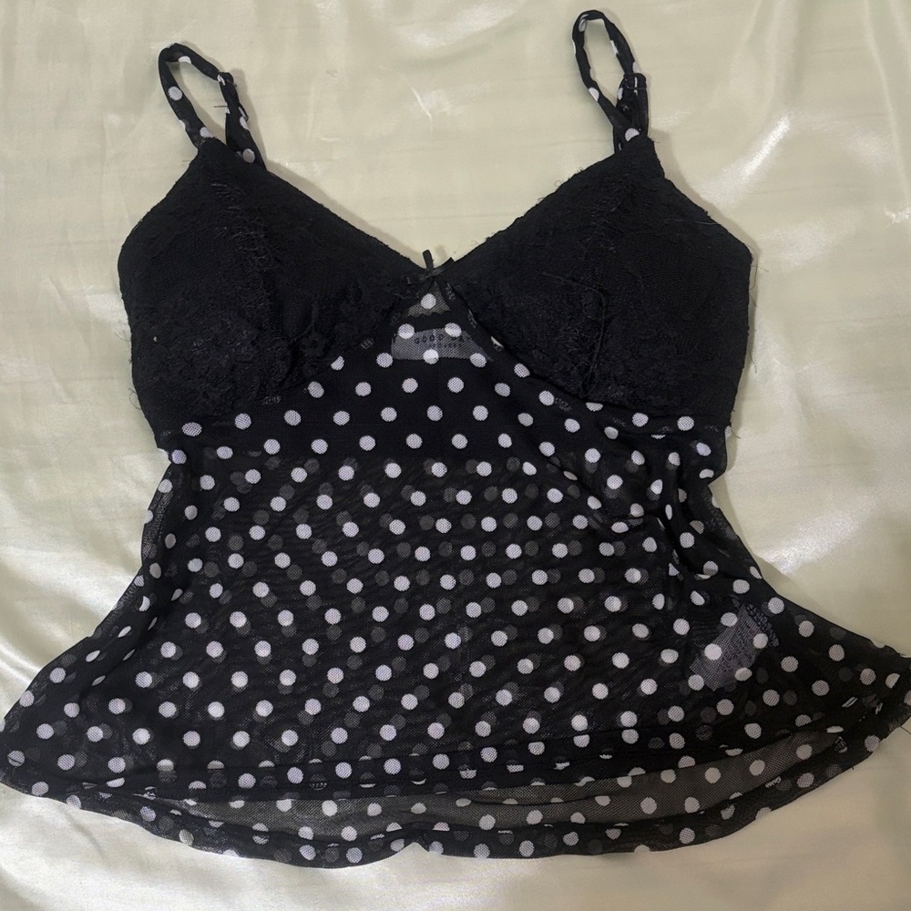 Polka Dot Mesh Camisole - Black